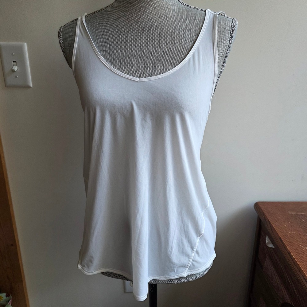 Lululemon White Open Tie Back Mesh Tank Top Crisscross Straps Yoga Gym Womens